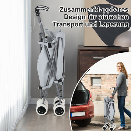 Foldable Shopping Trolley with Wheels Capacity 90L/55kg Handcart with Removable Oxford Bag Gray