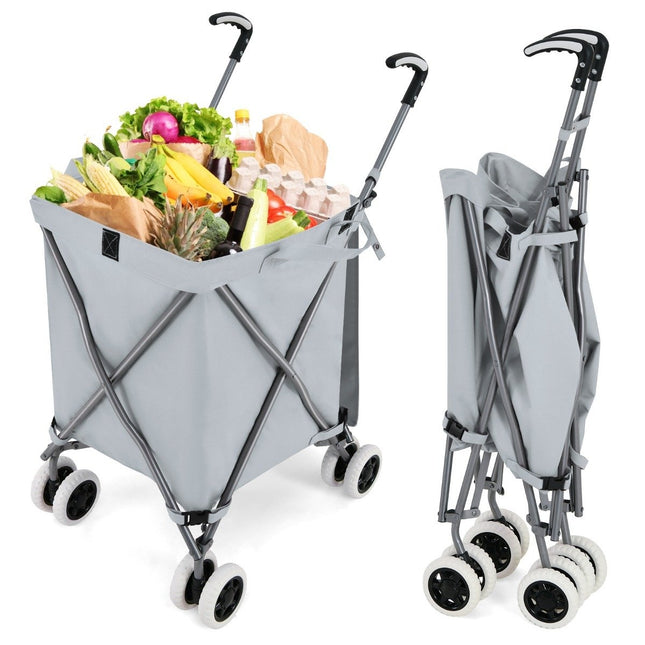 Foldable Shopping Trolley with Wheels Capacity 90L/55kg Handcart with Removable Oxford Bag Gray