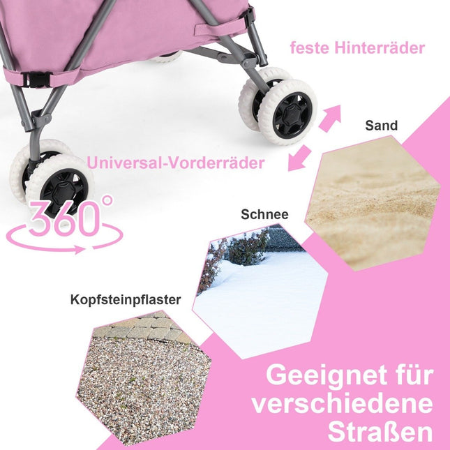 Foldable Shopping Trolley with Wheels Capacity 90L/55kg Handcart with Removable Oxford Bag Pink