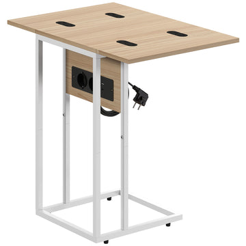 Foldable Side Table with USB Charging Ports, Metal, 39x29x57 cm