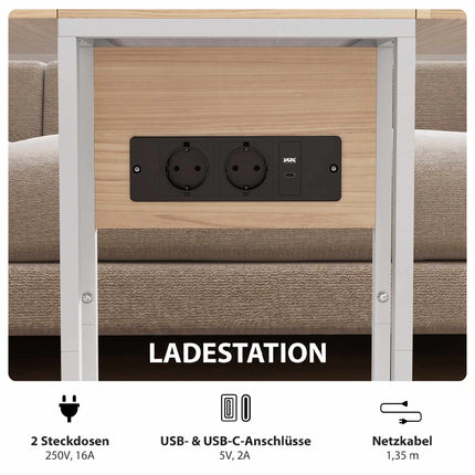 Foldable Side Table with USB Charging Ports, Metal, 39x29x57 cm