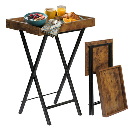 Foldable Sofa Side Table – Removable Tray, Industrial