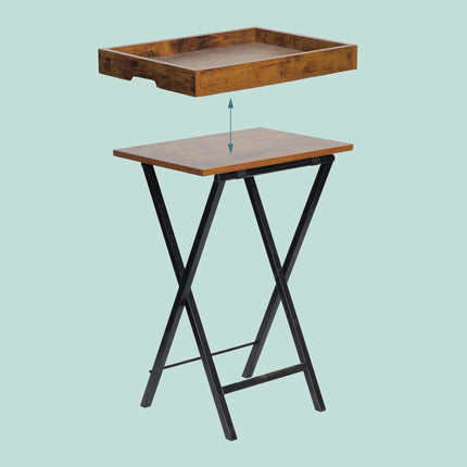 Foldable Sofa Side Table – Removable Tray, Industrial