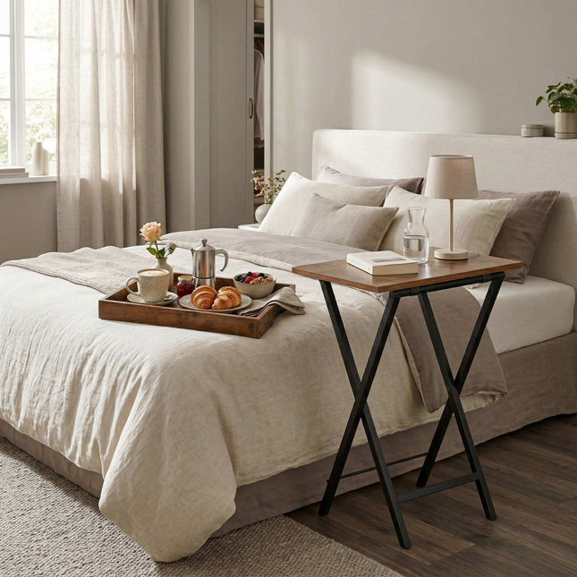 Foldable Sofa Side Table – Removable Tray, Industrial