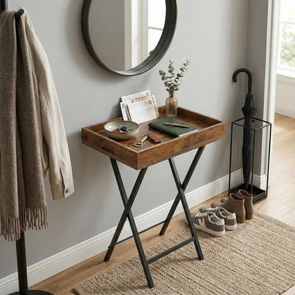 Foldable Sofa Side Table – Removable Tray, Industrial