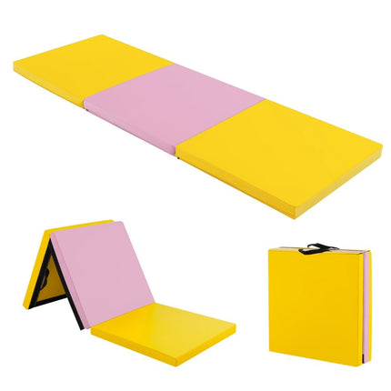 Foldable Soft Floor Mat with 2 Handles Non-Slip Gymnastics Mat 180 x 60 x 5 cm Pink + Yellow