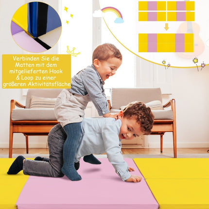 Foldable Soft Floor Mat with 2 Handles Non-Slip Gymnastics Mat 180 x 60 x 5 cm Pink + Yellow