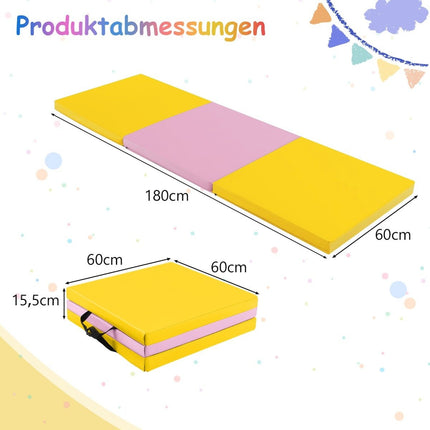 Foldable Soft Floor Mat with 2 Handles Non-Slip Gymnastics Mat 180 x 60 x 5 cm Pink + Yellow