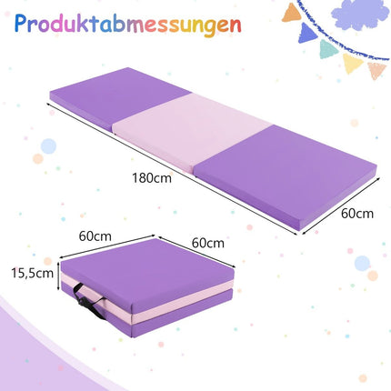 Foldable Soft Floor Mat with 2 Handles Non-Slip Gymnastics Mat 180 x 60 x 5 cm Purple + Pink