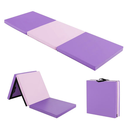 Foldable Soft Floor Mat with 2 Handles Non-Slip Gymnastics Mat 180 x 60 x 5 cm Purple + Pink