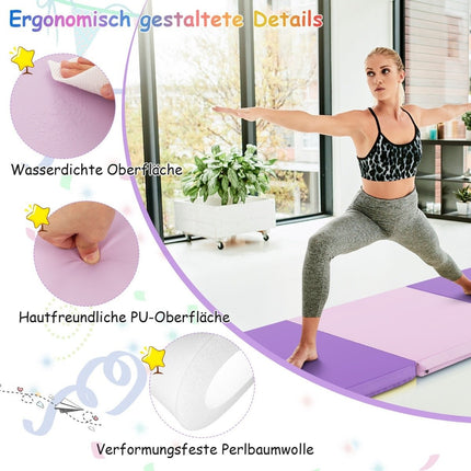 Foldable Soft Floor Mat with 2 Handles Non-Slip Gymnastics Mat 180 x 60 x 5 cm Purple + Pink