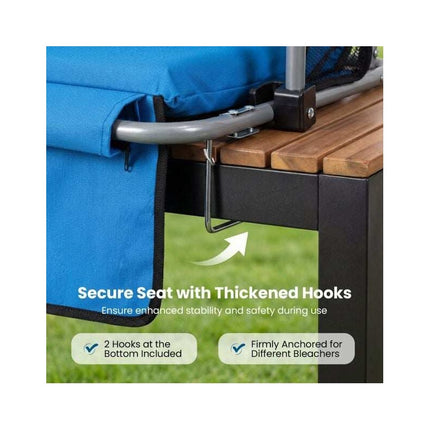 Foldable Stadium Seat with Padded Backrest and Armrests, Blue, Hooks
