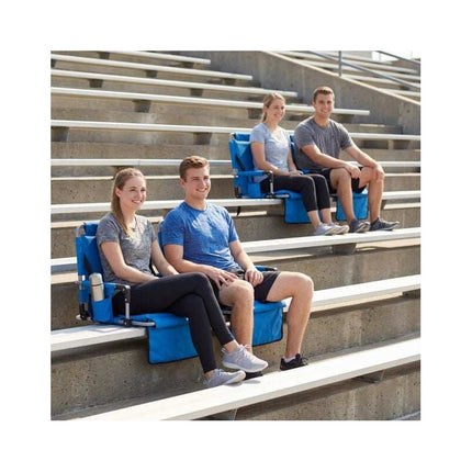 Foldable Stadium Seat with Padded Backrest and Armrests, Blue, Hooks