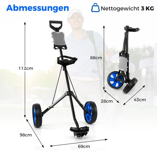 Foldable Steel Golf Trolley with Scorecard Holder, 2 Wheels