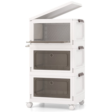 Foldable Storage Boxes with Lids, 3-Pack, 75L, White