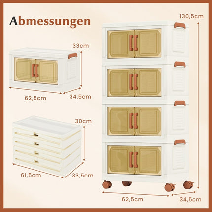Foldable Storage Box with Lid, Wheels, Clear Doors, 208L