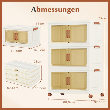 Foldable Storage Box with Lid, Wheels, Clear Doors, 210L