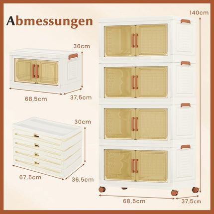 Foldable Storage Box with Wheels, Magnetic Doors, 280L Capacity