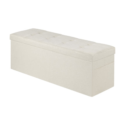 Foldable Storage Ottoman Bench, Linen, Side Pockets, 660 lb