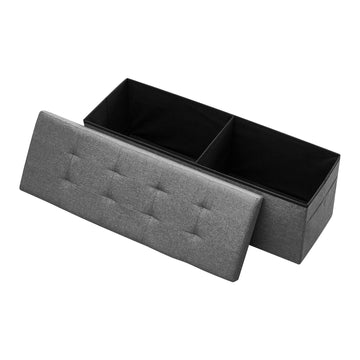 Foldable Storage Ottoman Bench, Linen, Side Pockets, Gray