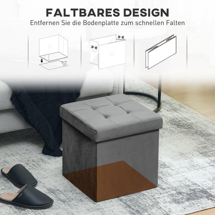 Foldable Storage Ottoman with Foam, MDF, Gray, 37.6L
