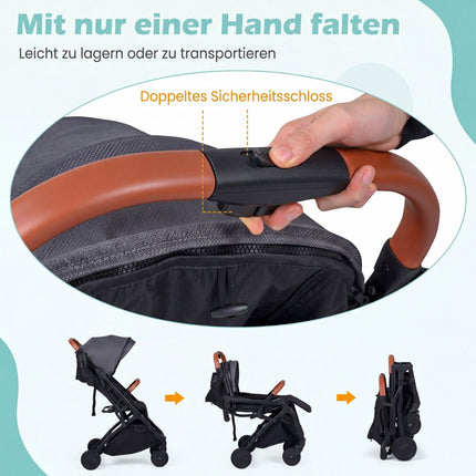Foldable Stroller with Rain Cover, Adjustable Recline & Footrest, Grey