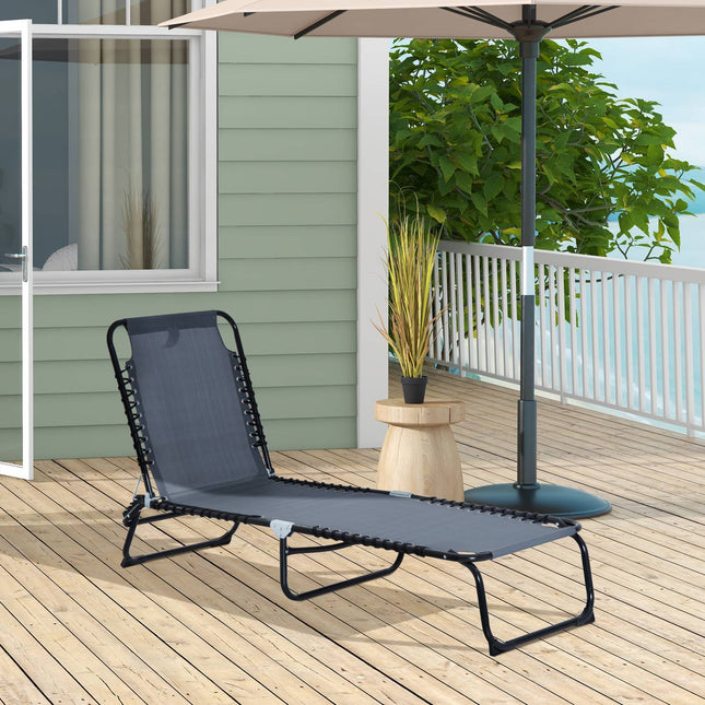 Adjustable folding sun lounger, dark gray steel mesh