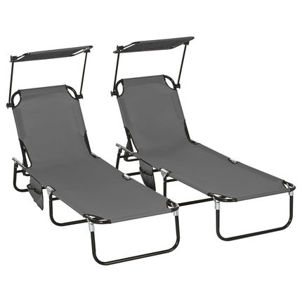 Foldable Sun Lounger Set with Canopy, 5-Position Backrest