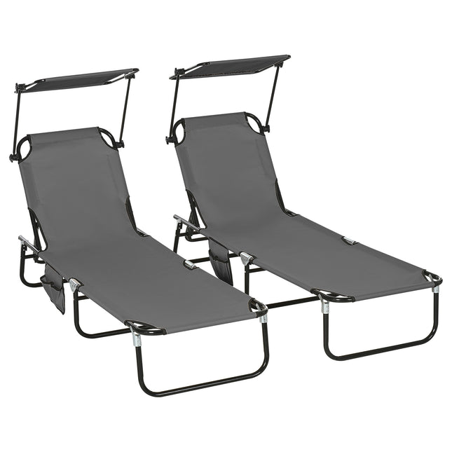 Foldable Sun Lounger Set with Canopy, 5-Position Backrest