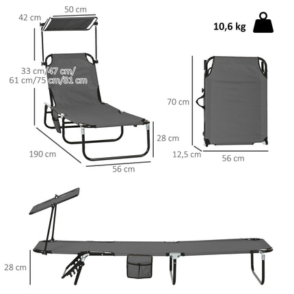 Foldable Sun Lounger Set with Canopy, 5-Position Backrest