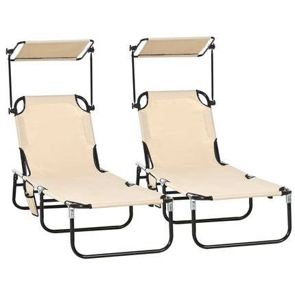 Foldable Sun Lounger Set with Canopy – 5-Position Recline