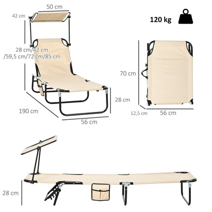 Foldable Sun Lounger Set with Canopy – 5-Position Recline