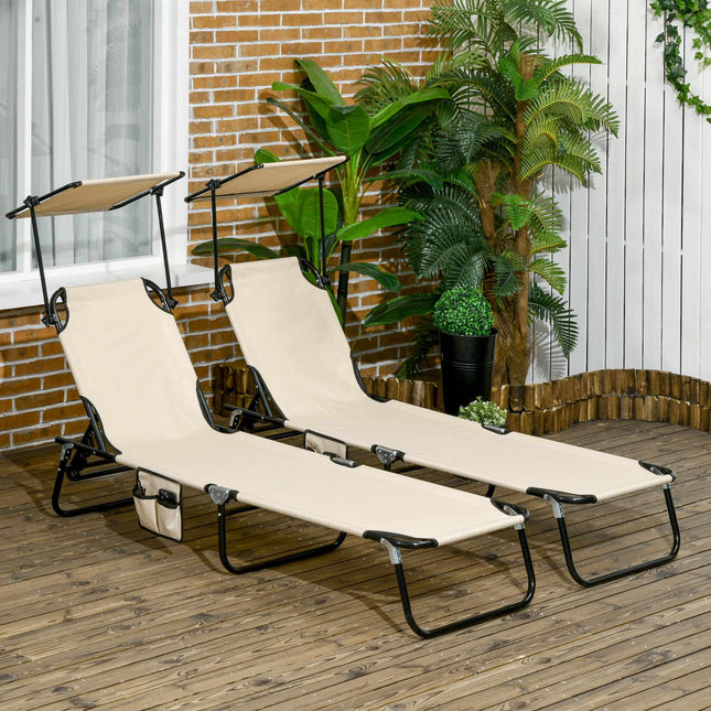Foldable Sun Lounger Set with Canopy – 5-Position Recline