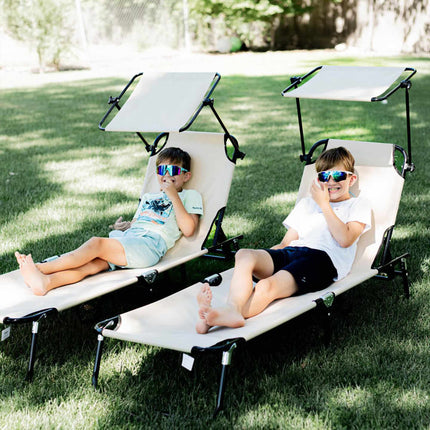 Foldable Sun Lounger Set with Canopy – 5-Position Recline