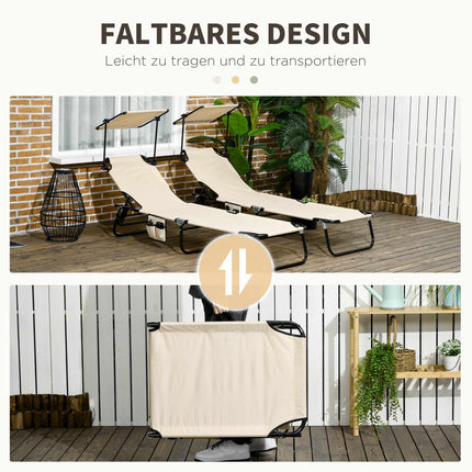 Foldable Sun Lounger Set with Canopy – 5-Position Recline