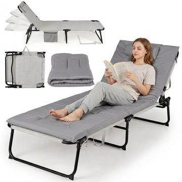 Foldable Sun Lounger with Adjustable Backrest & Cushion