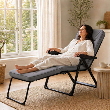 Foldable Sun Lounger with Adjustable Backrest & Cushion