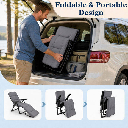 Foldable Sun Lounger with Adjustable Backrest & Cushion