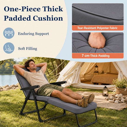Foldable Sun Lounger with Adjustable Backrest & Cushion