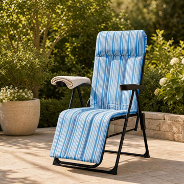 Foldable Sun Lounger with Adjustable Backrest & Cushion