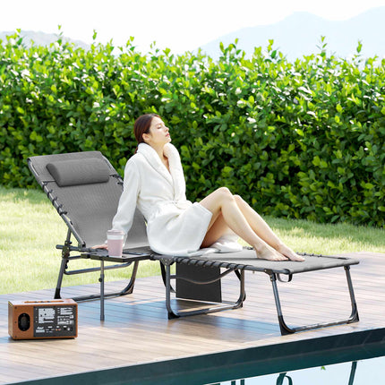 Foldable Sun Lounger with Adjustable Backrest & Pillow
