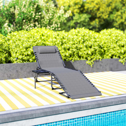 Foldable Sun Lounger with Adjustable Backrest & Pillow