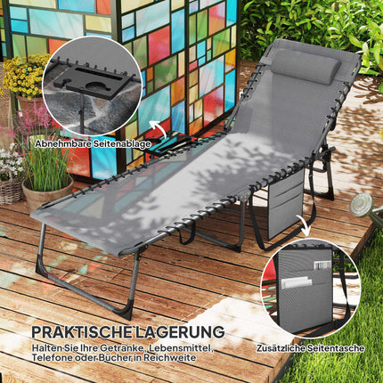 Foldable Sun Lounger with Adjustable Backrest & Pillow