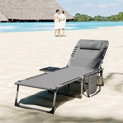 Foldable Sun Lounger with Adjustable Backrest & Pillow