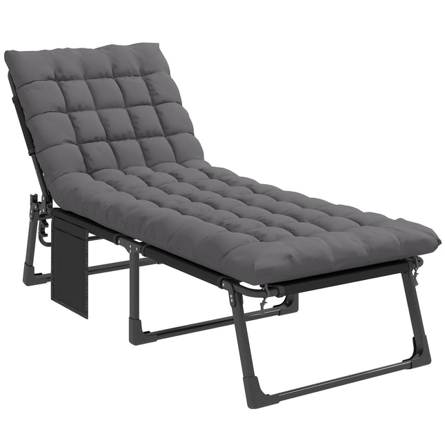 Foldable Sun Lounger with Adjustable Backrest and Cushion