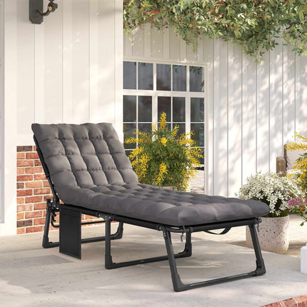 Foldable Sun Lounger with Adjustable Backrest and Cushion