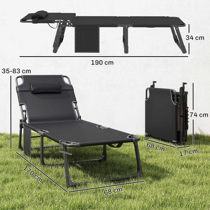 Foldable Sun Lounger with Adjustable Backrest and Cushion