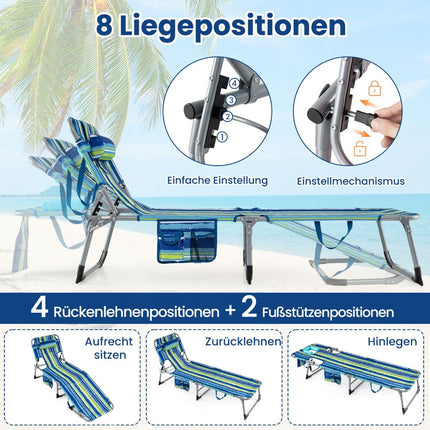 Foldable Sun Lounger with Face & Arm Holes, Adjustable Backrest