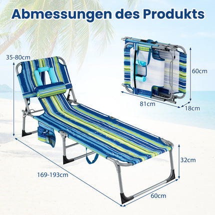Foldable Sun Lounger with Face & Arm Holes, Adjustable Backrest