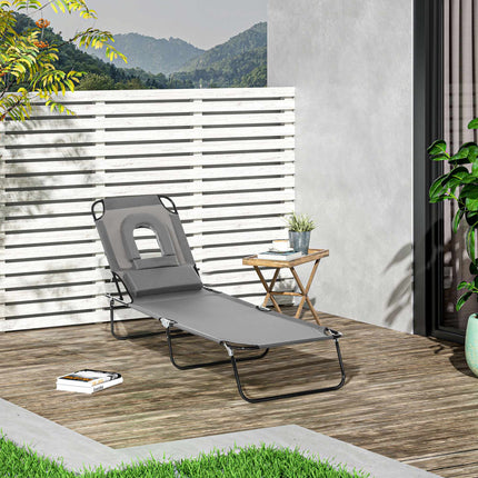 Foldable Sun Lounger with Face Hole, Dark Grey, Steel Frame